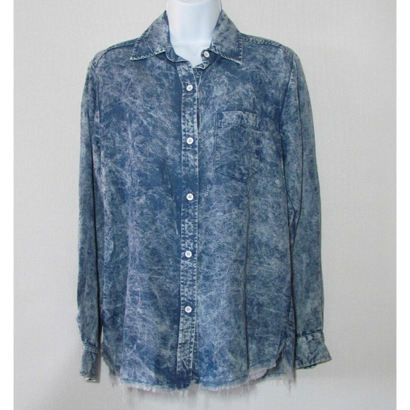 Fifteen Twenty Women's Tencel Denim Distressed Shirt Raw Hem Size medium - Picture 2 of 5